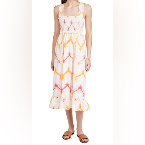 Rails Rumi Dip-Dye Smocked-Bodice Diamond Tie Dye Multi Cotton Midi Dress EUC S - Picture 1 of 12